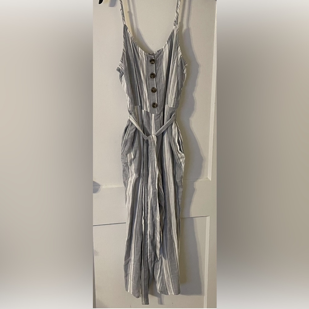 Striped Sleeveless Button-Down Jumpsuit